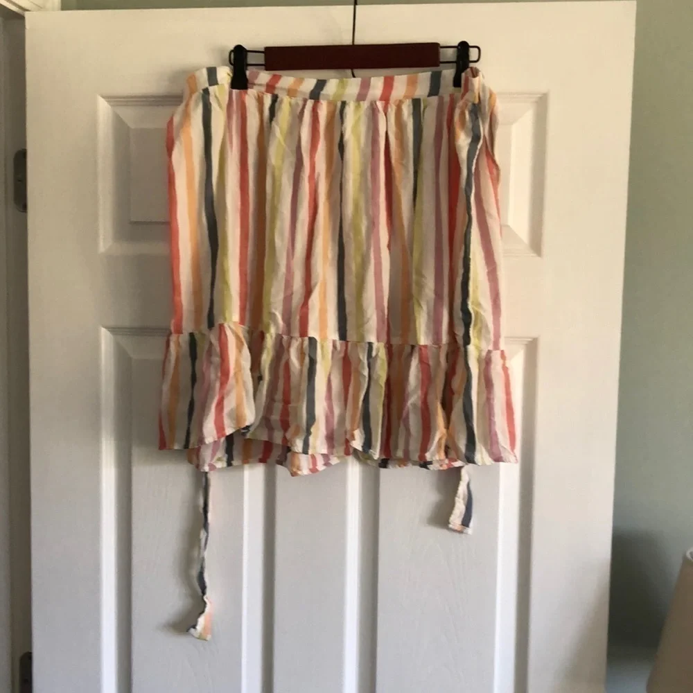 Old Navy Rainbow striped cotton tired skirt with waist tie in size XL Tall